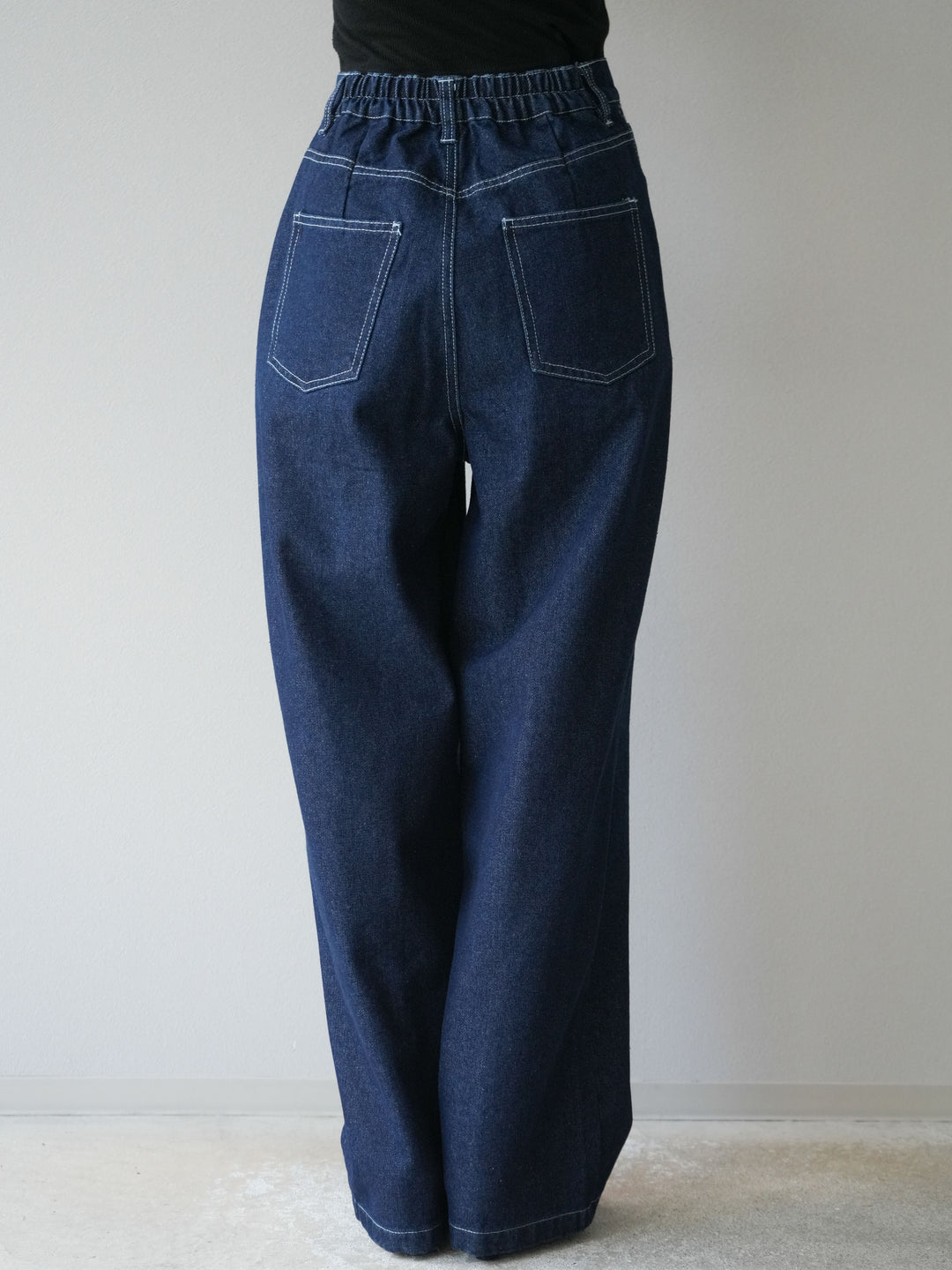 [予約]センターシームラップデザインストレートデニム/インディゴ