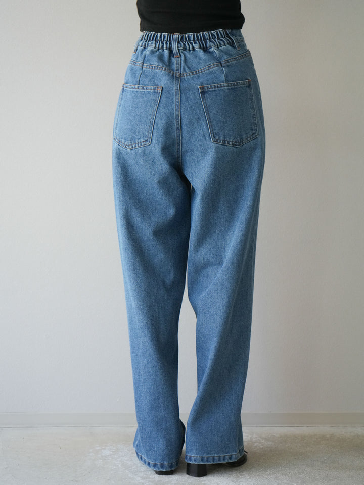 [予約]センターシームラップデザインストレートデニム/ブルー