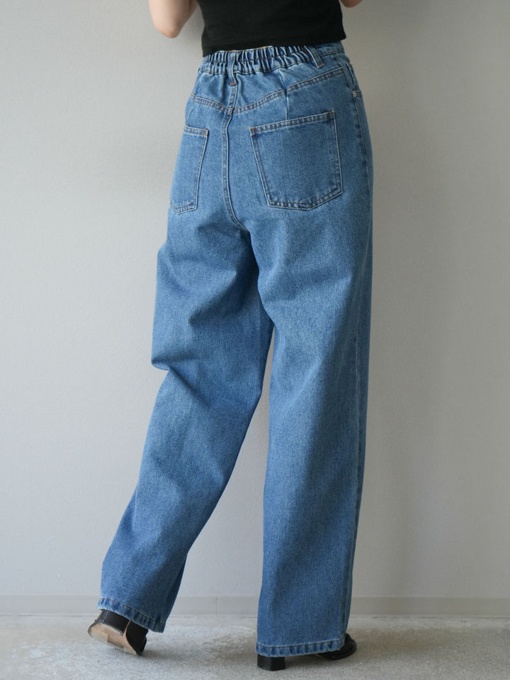 [予約]センターシームラップデザインストレートデニム/ブルー