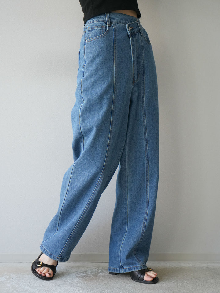 [予約]センターシームラップデザインストレートデニム/ブルー