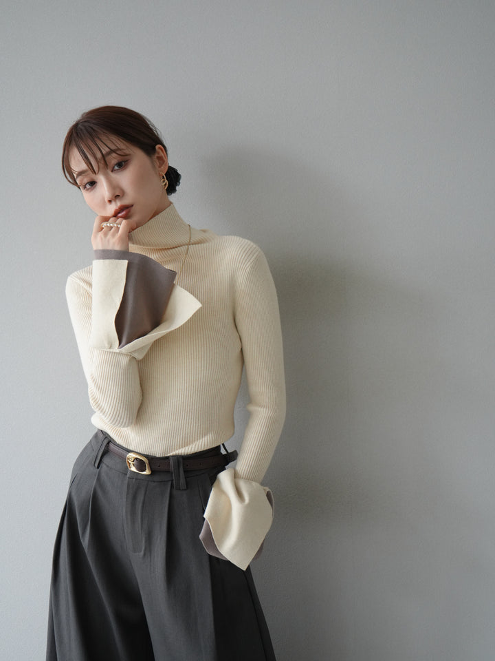 [SET]レイヤードフレアスリーブハイネックニットトップス+レイヤードフレアスリーブハイネックニットトップス(2set)