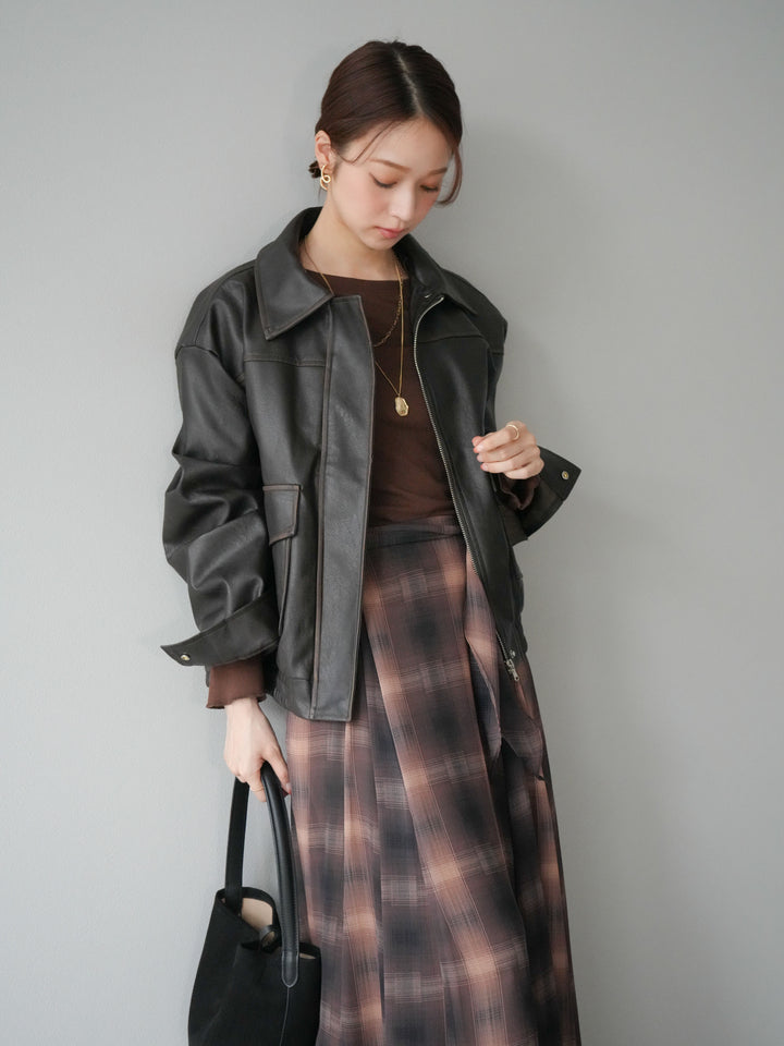 [予約]カットソー付シアーチェックフレアタックスカート/ブラウン