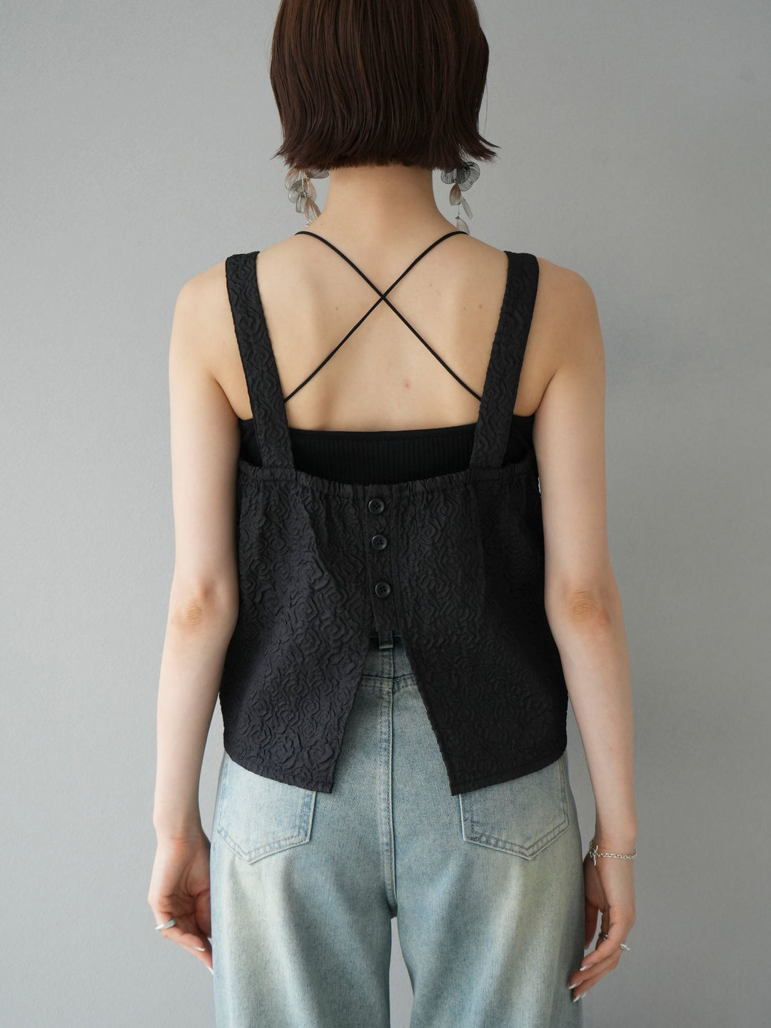 [Pre-order] Puffy Jacquard Bustier Cami Top/Black