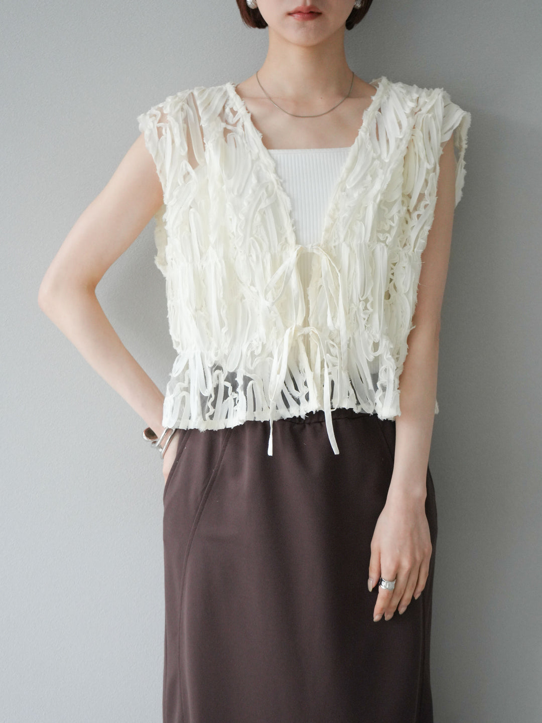 [SET]ジャガードレースリボントップス+ジャガードレースリボントップス(2set)