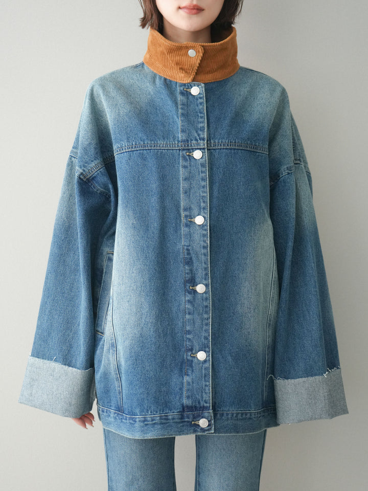[予約]コーデュロイ×デニムミドルジャケット/blue