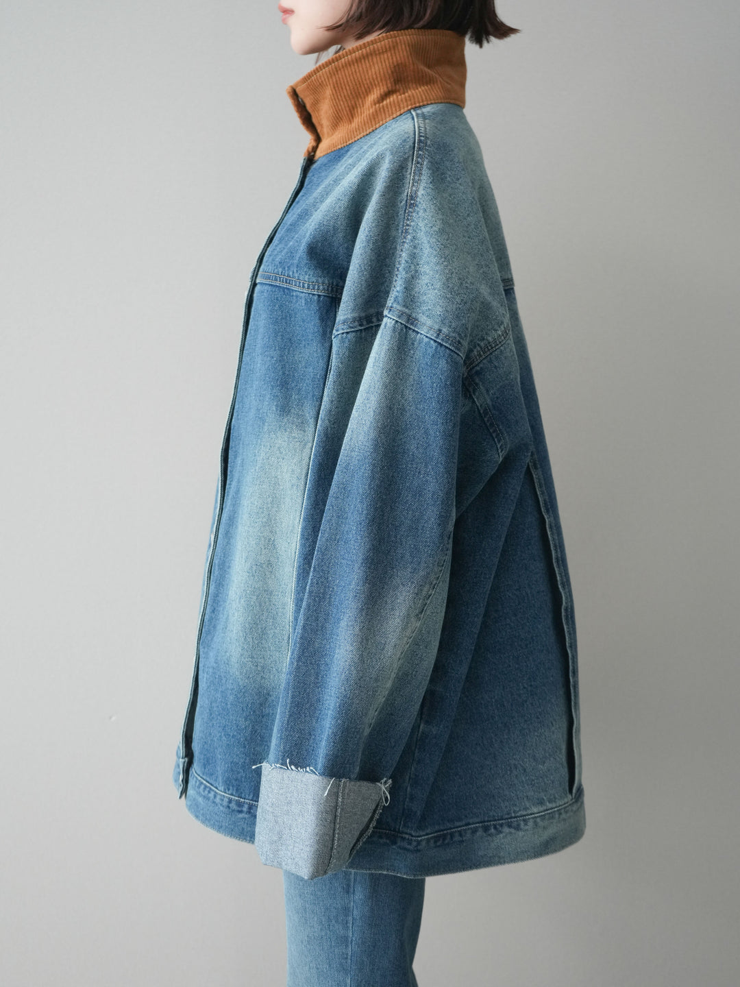 [予約]コーデュロイ×デニムミドルジャケット/blue