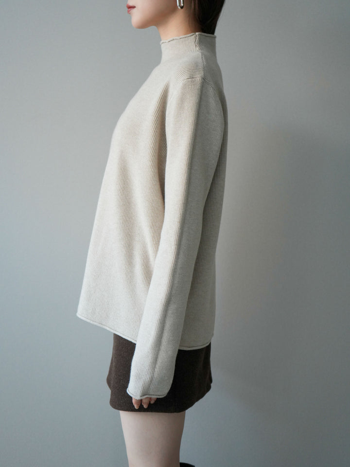 [予約]ボトルネック裾カールリブニットトップス/ivory