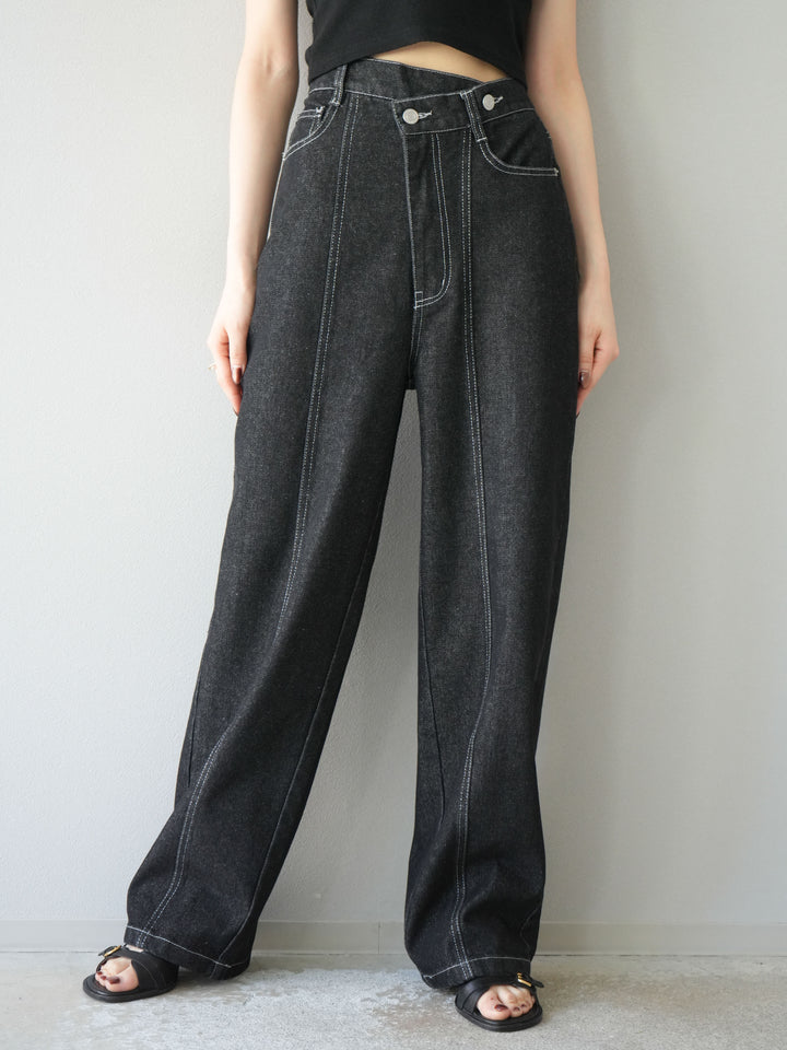 [予約]センターシームラップデザインストレートデニム/ブラック