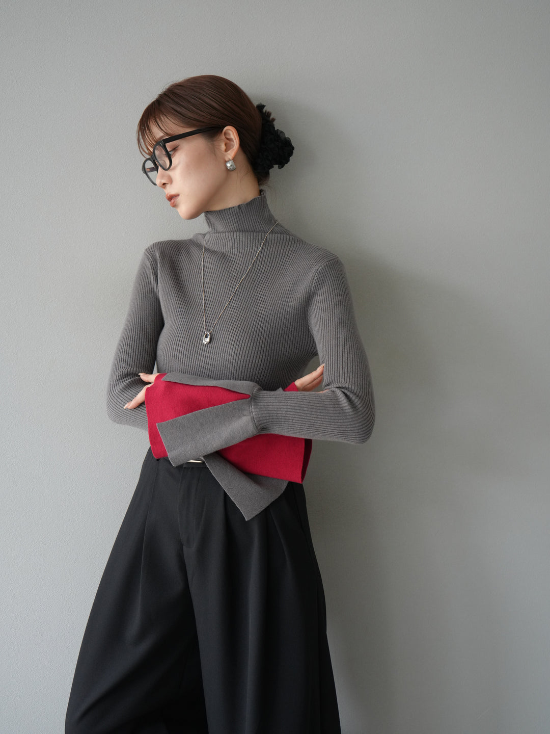 [套裝] 層疊喇叭袖高領針織上衣 + 配件套裝（2 組）