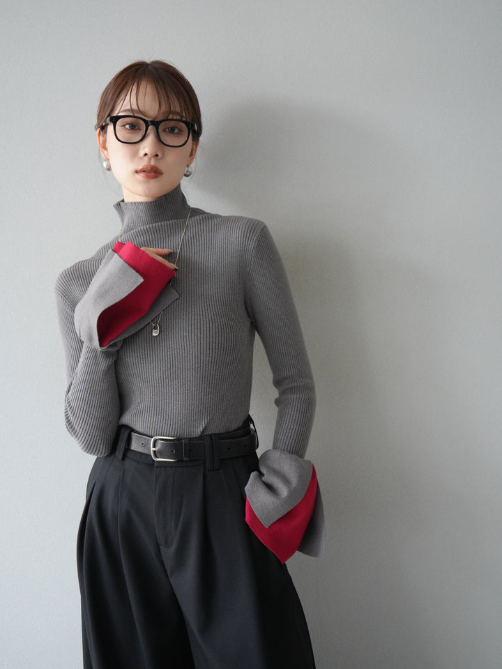 [SET]レイヤードフレアスリーブハイネックニットトップス+レイヤードフレアスリーブハイネックニットトップス(2set)