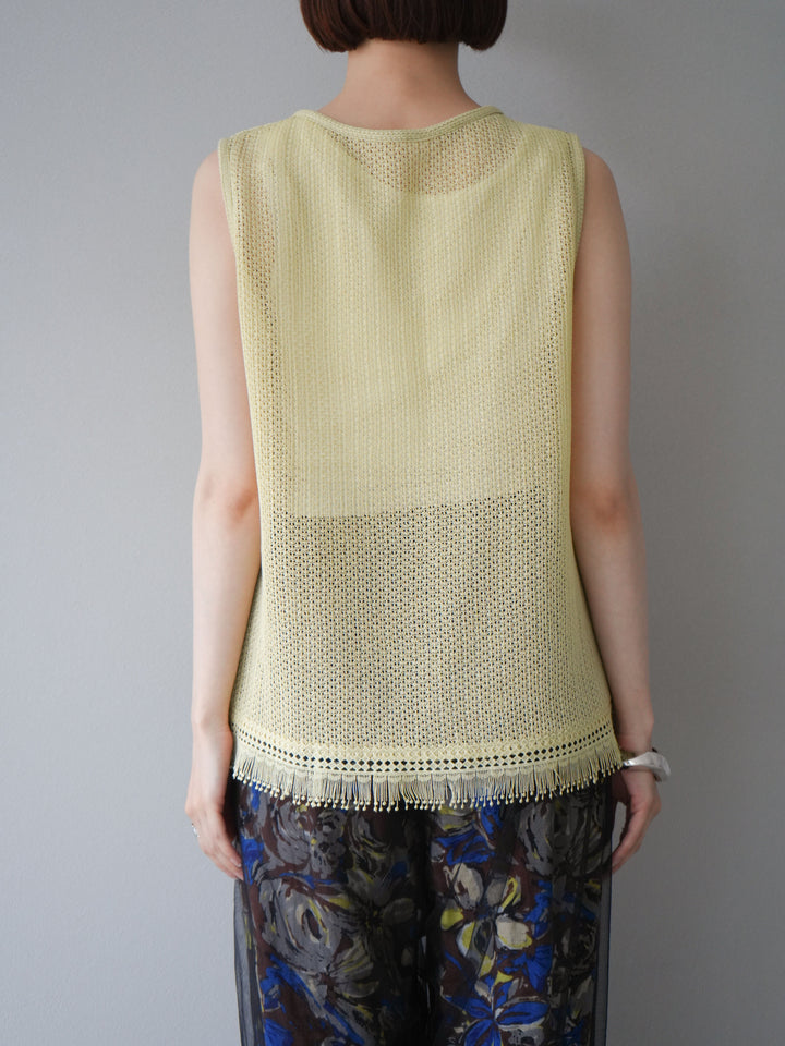 [予約]裾フリンジVネックニットタンクトップアンサンブル/イエロー