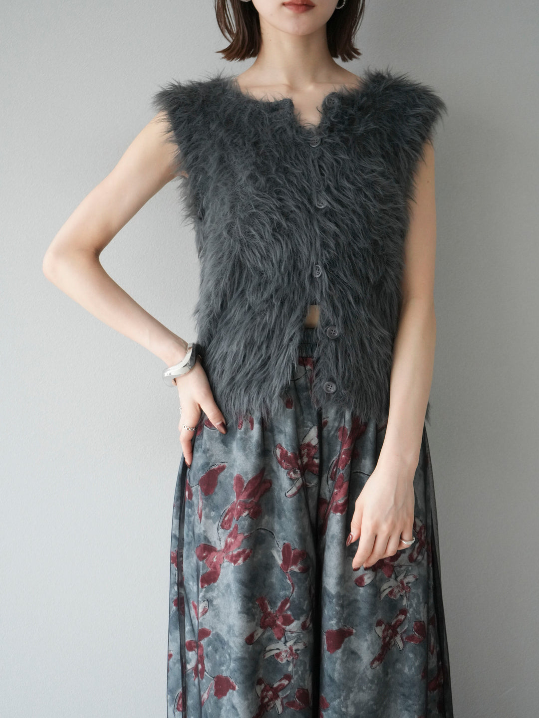 [予約]シャギーニットベスト/チャコール