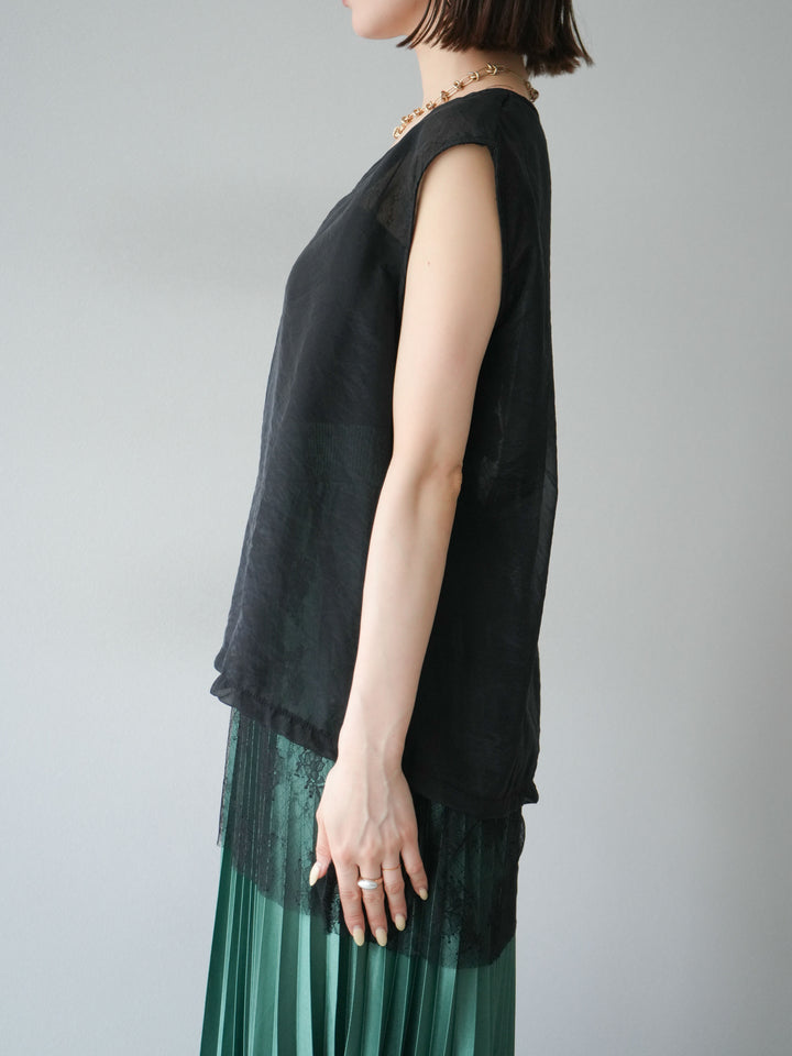 [予約]レースレイヤードオーガンジートップス/ブラック