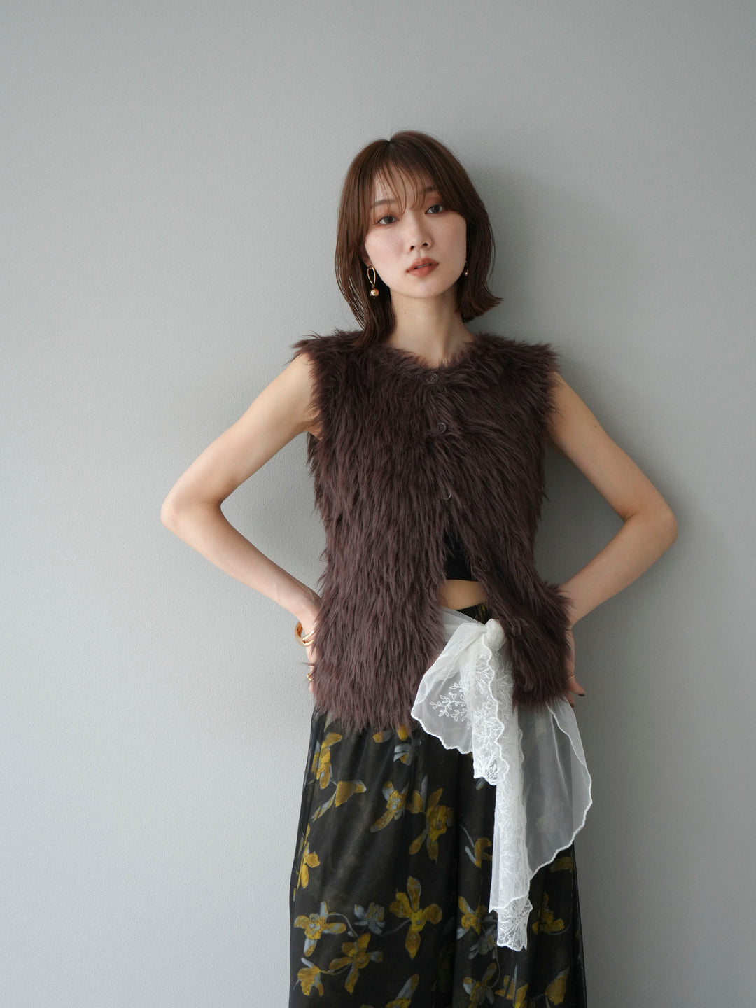 [予約]シャギーニットベスト/ブラウン