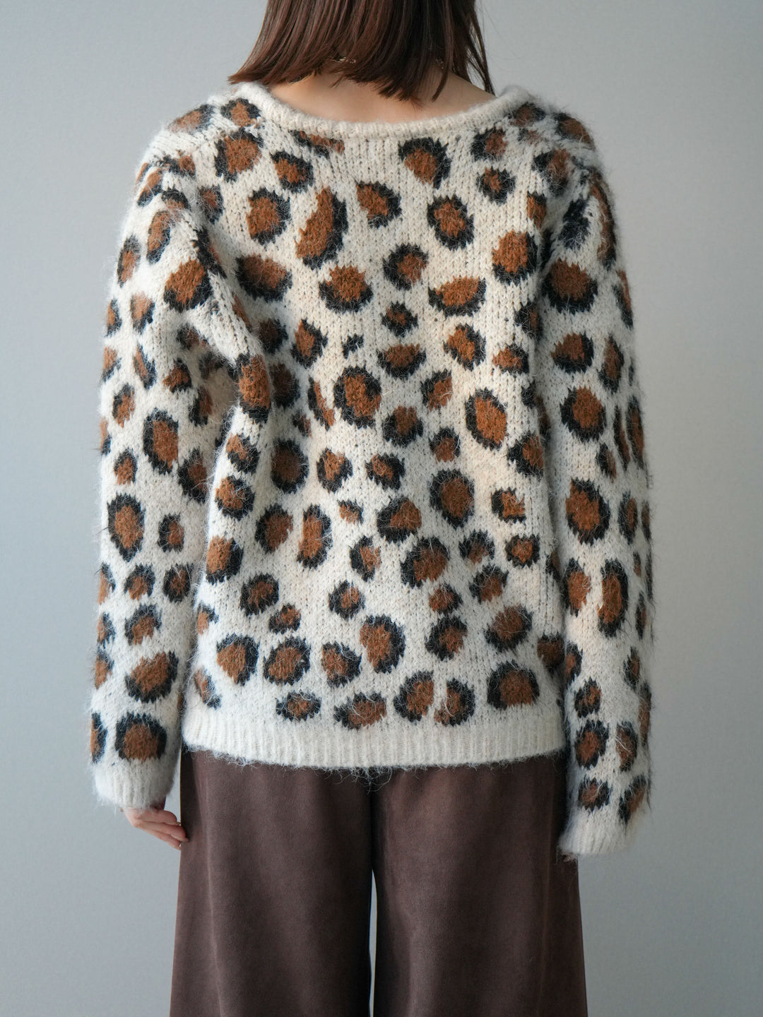 [予約]モヘアタッチレオパード柄ニットカーディガン/apricot