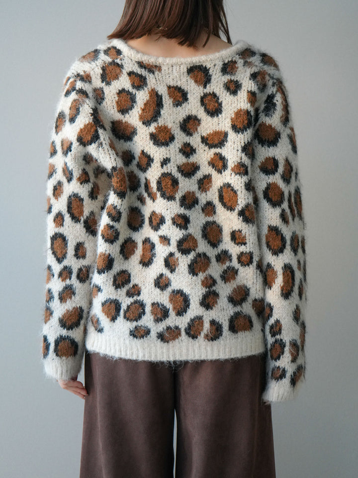 [予約]モヘアタッチレオパード柄ニットカーディガン/apricot
