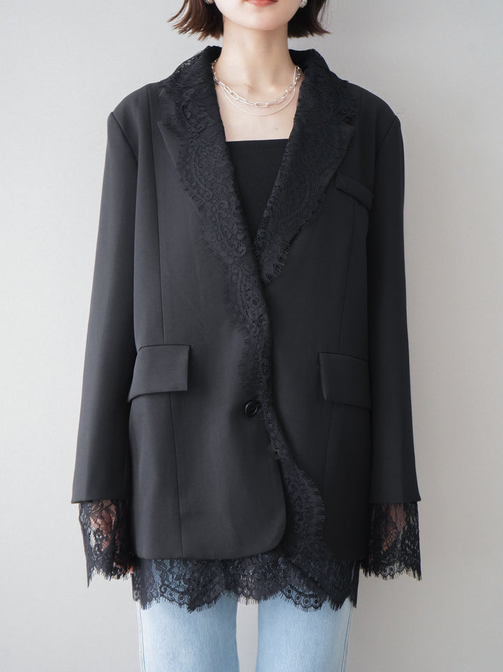 [予約]レースドッキングオーバージャケット/black