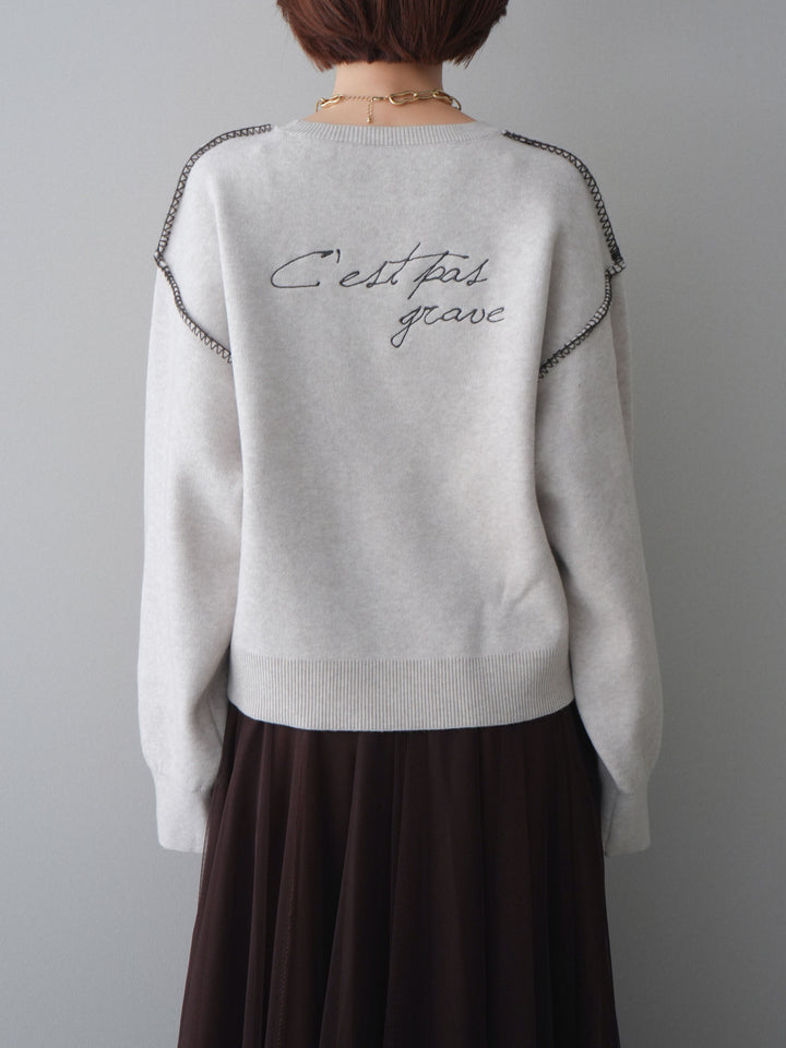 [予約]バックロゴ刺繍配色ステッチニットプルオーバー/lightgray