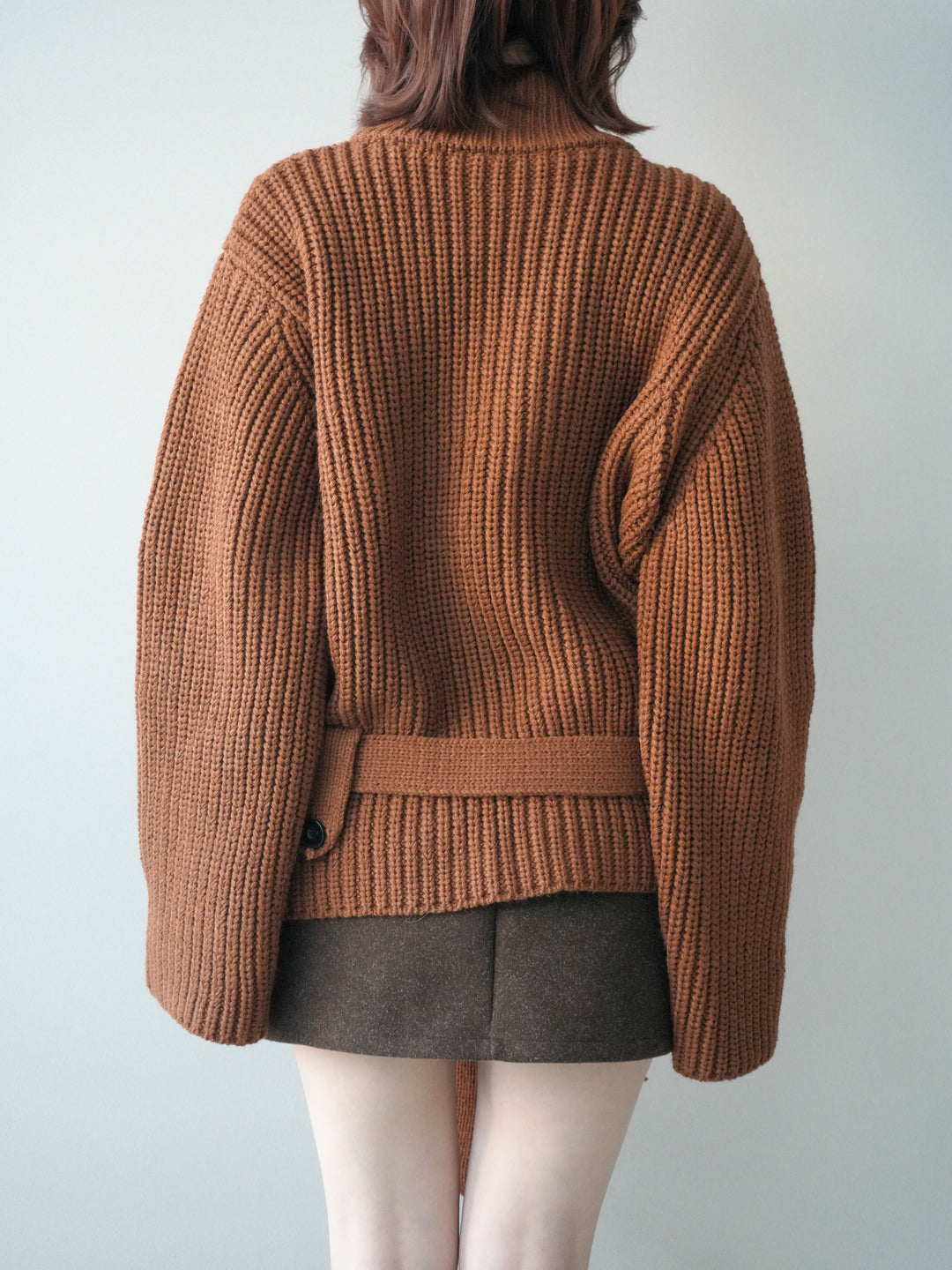 [予約]畦編みボトルネックZIPニットカーディガン/brown