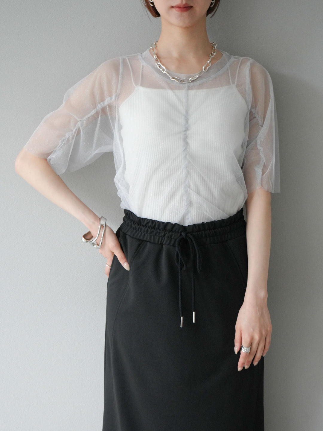 [SET]ラメチュールシャーリングプルオーバー+選べるアクセセット(2set)