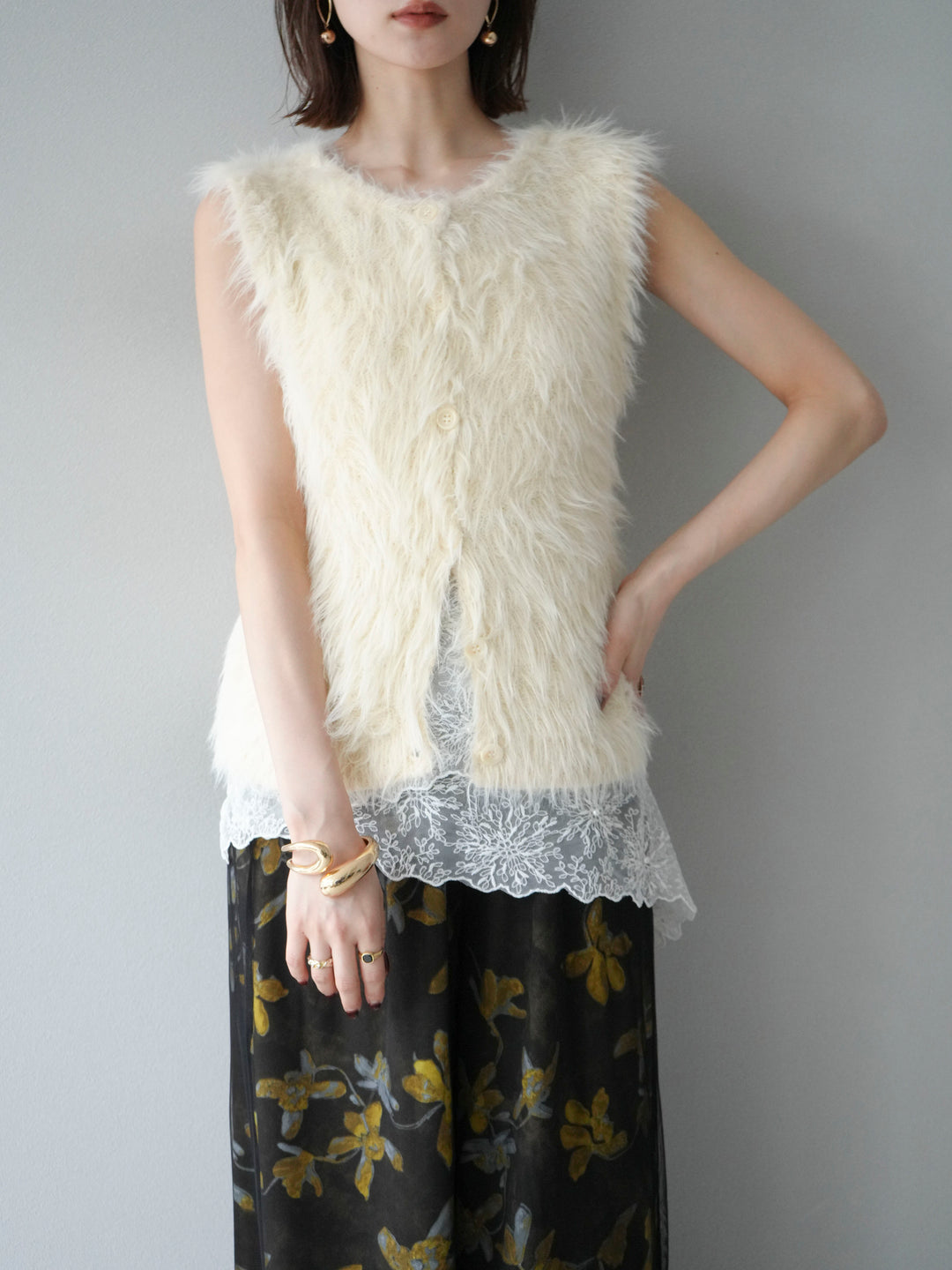 [予約]シャギーニットベスト/アイボリー