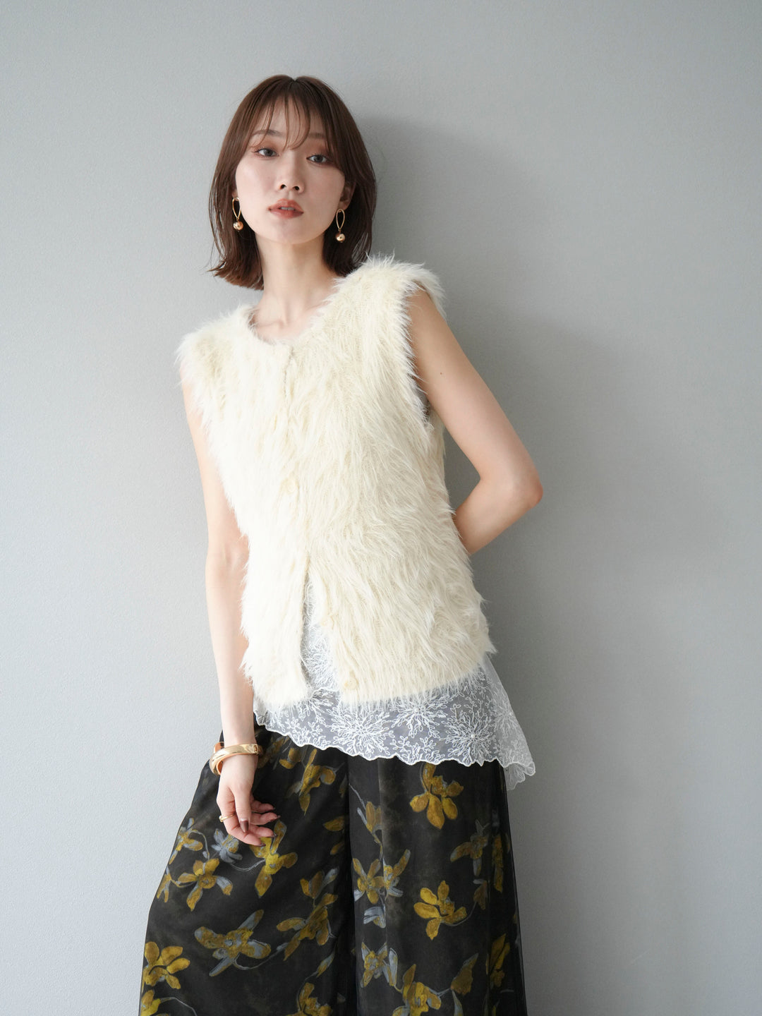 [予約]シャギーニットベスト/アイボリー