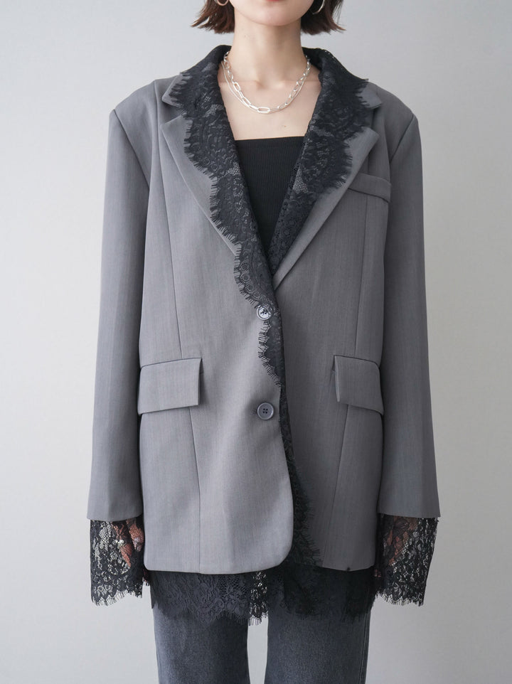 [予約]レースドッキングオーバージャケット/gray