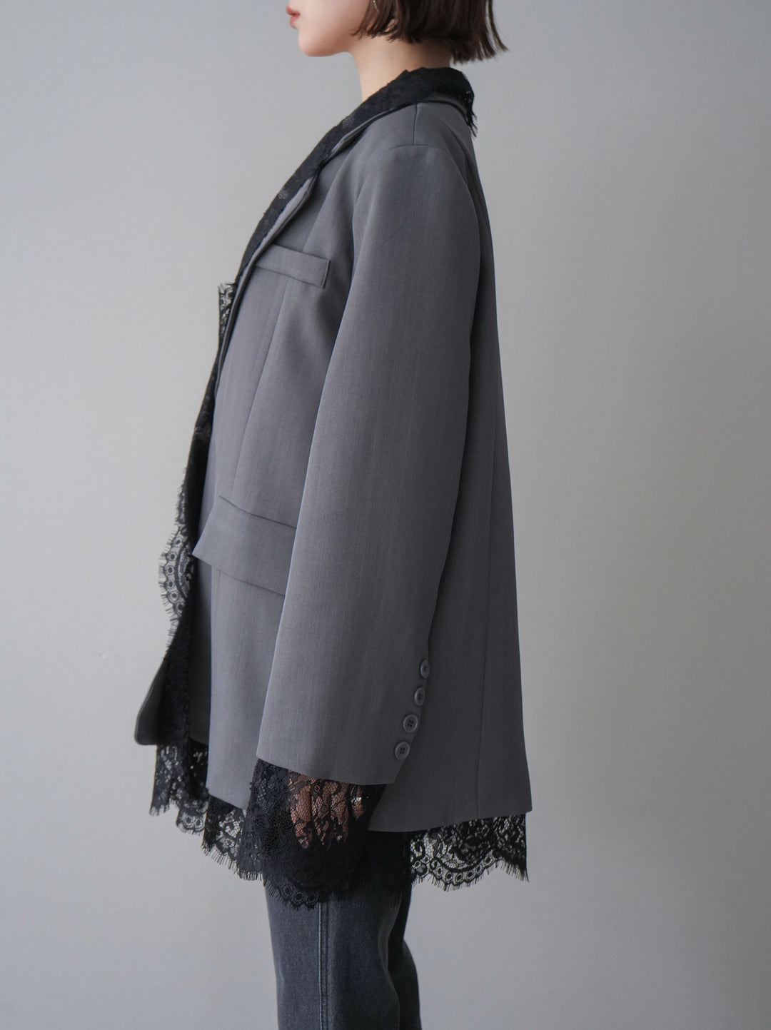 [予約]レースドッキングオーバージャケット/gray