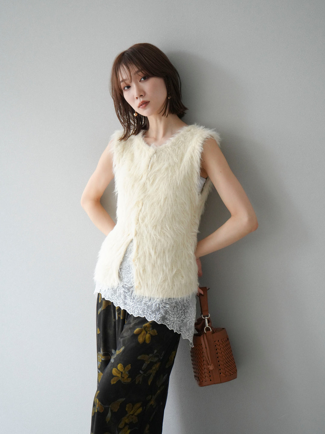 [予約]シャギーニットベスト/アイボリー