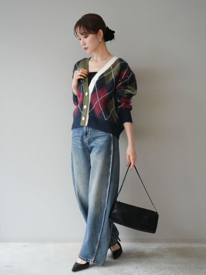 [予約]サイド切替カーブデニムパンツ/blue