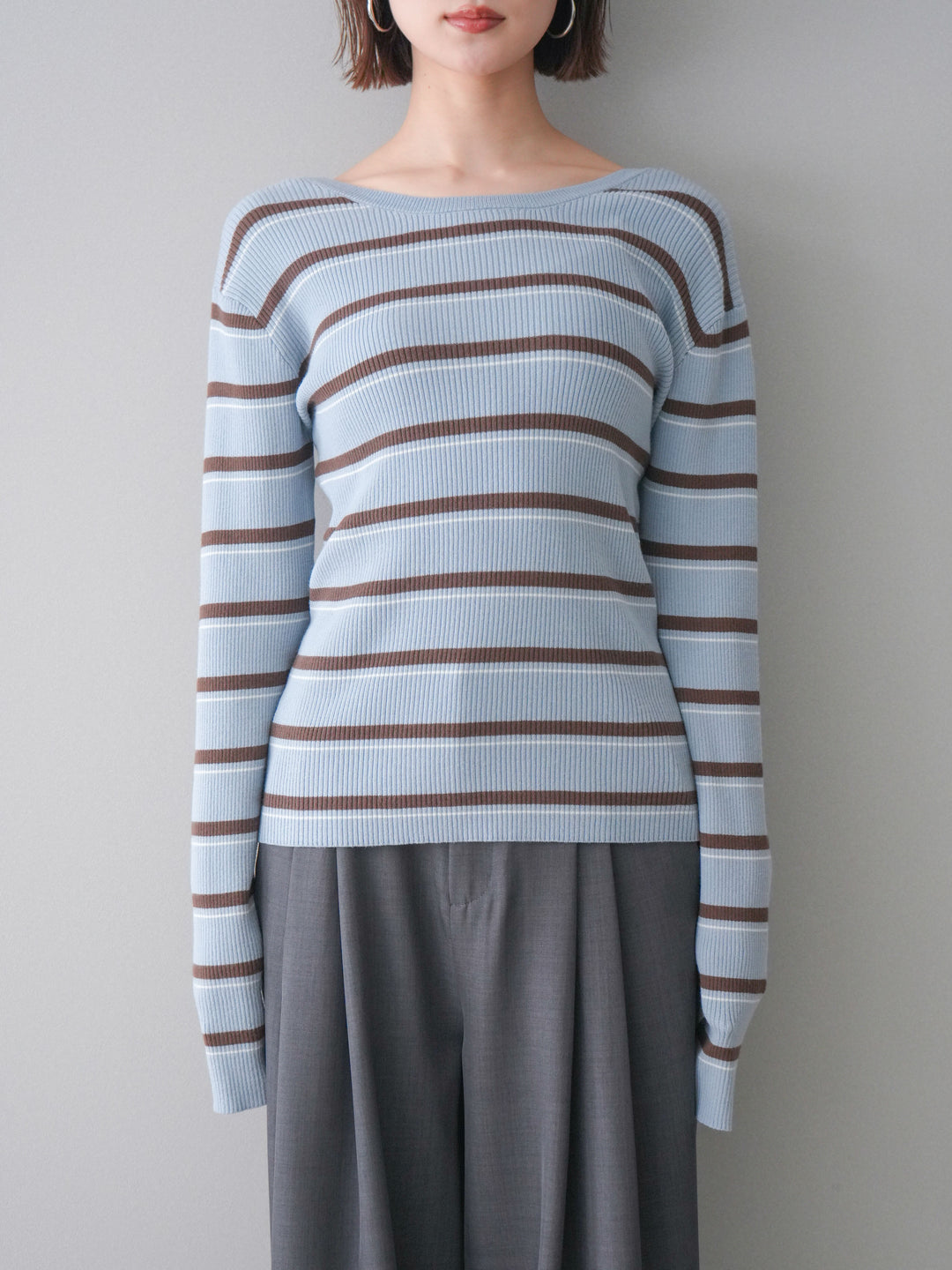 [予約]バックオープンテレコリブマルチボーダートップス/blue