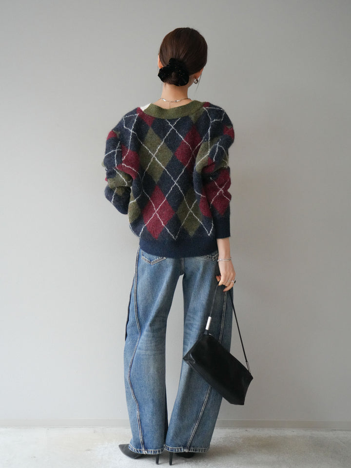 [予約]サイド切替カーブデニムパンツ/blue