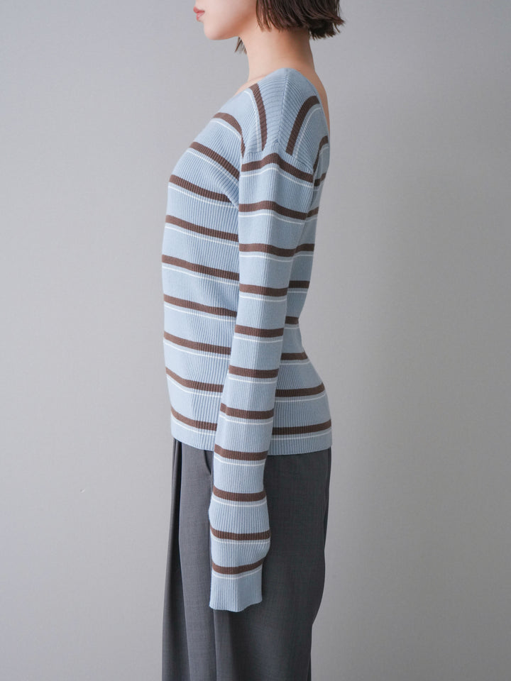 [予約]バックオープンテレコリブマルチボーダートップス/blue