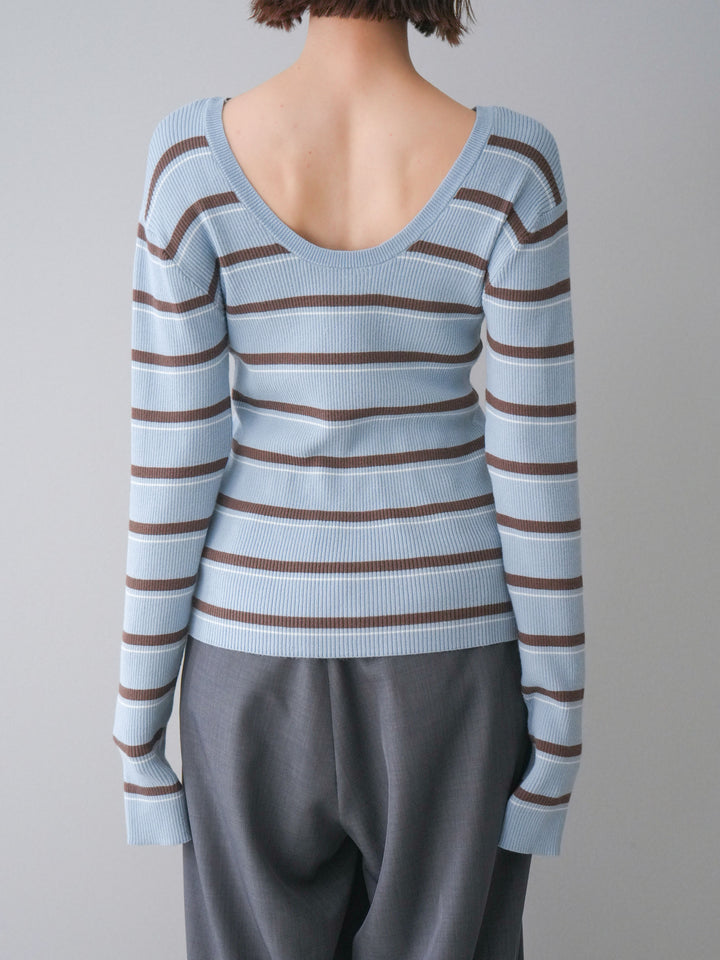 [予約]バックオープンテレコリブマルチボーダートップス/blue