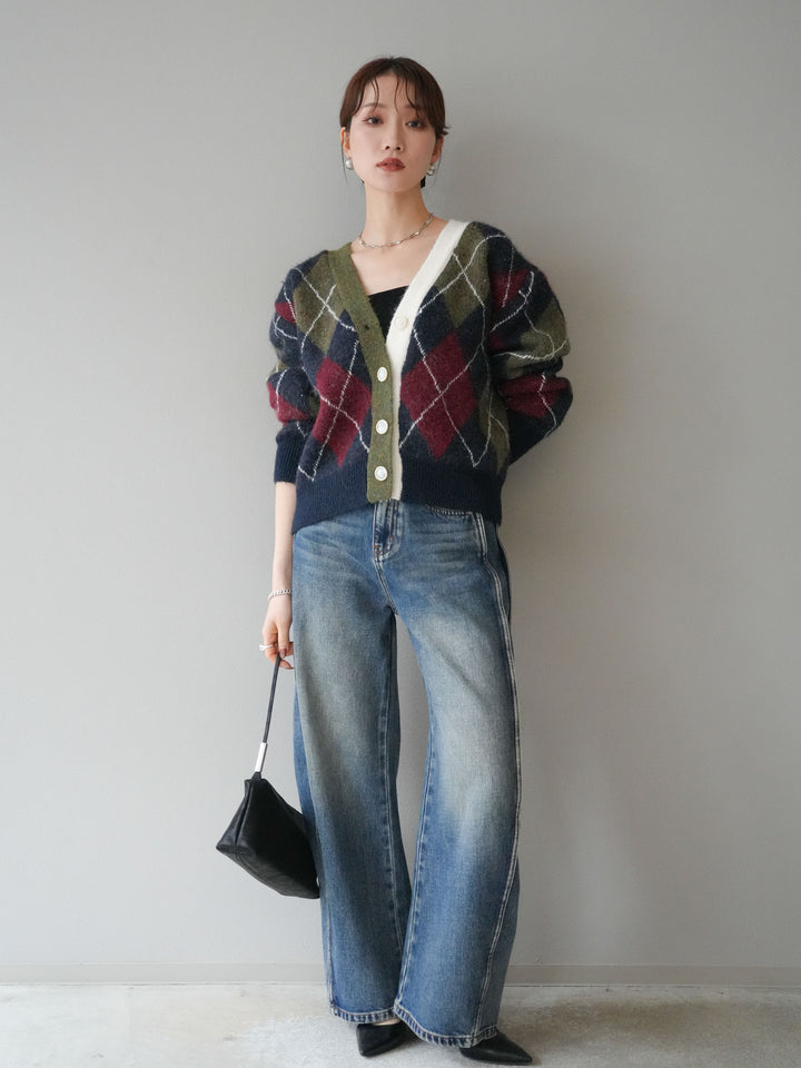 [予約]サイド切替カーブデニムパンツ/blue