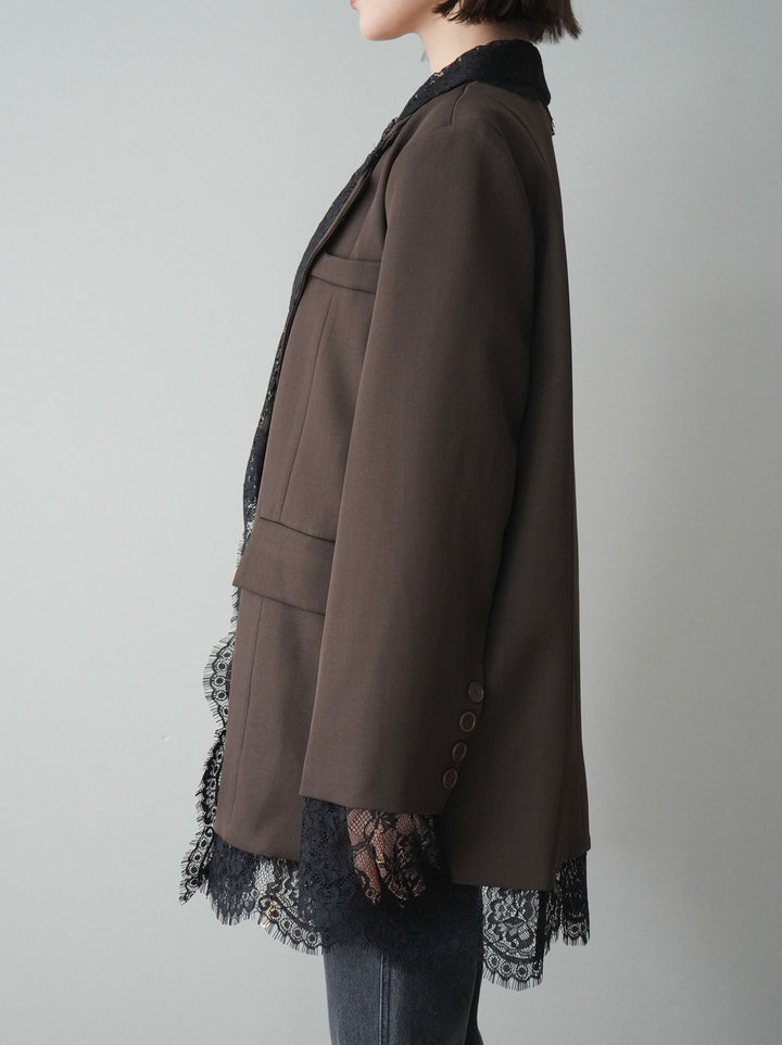 [予約]レースドッキングオーバージャケット/brown