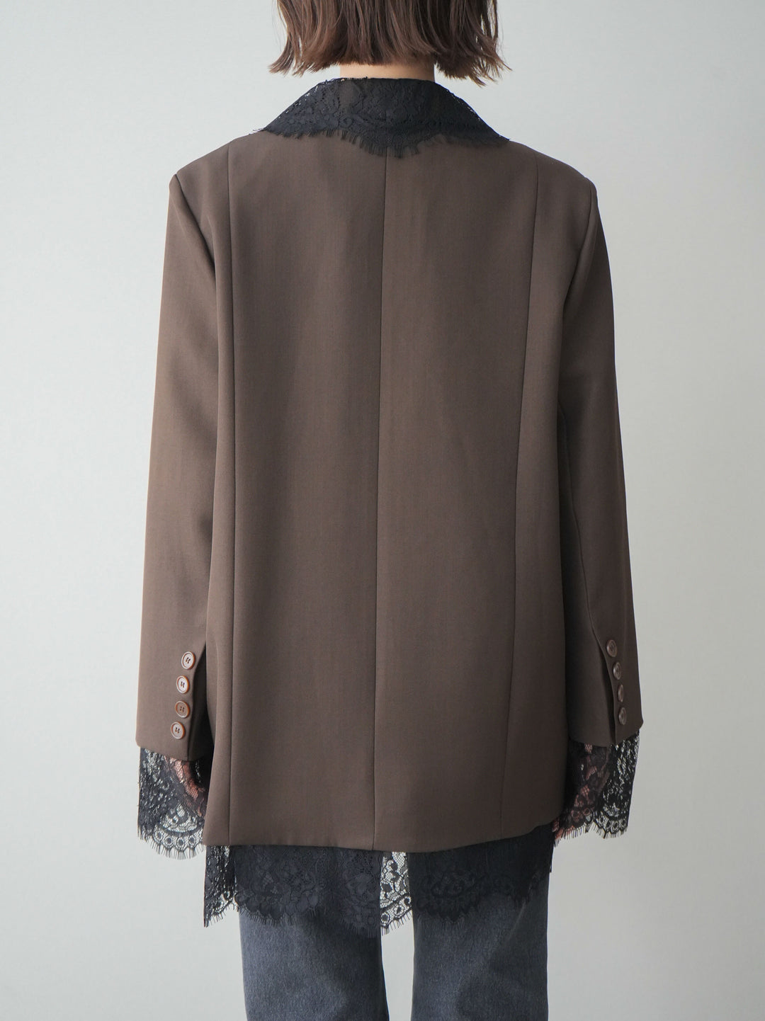 [予約]レースドッキングオーバージャケット/brown