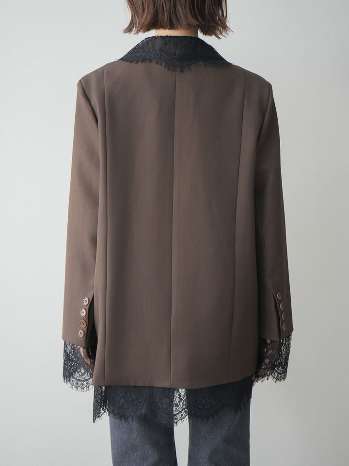 [予約]レースドッキングオーバージャケット/brown