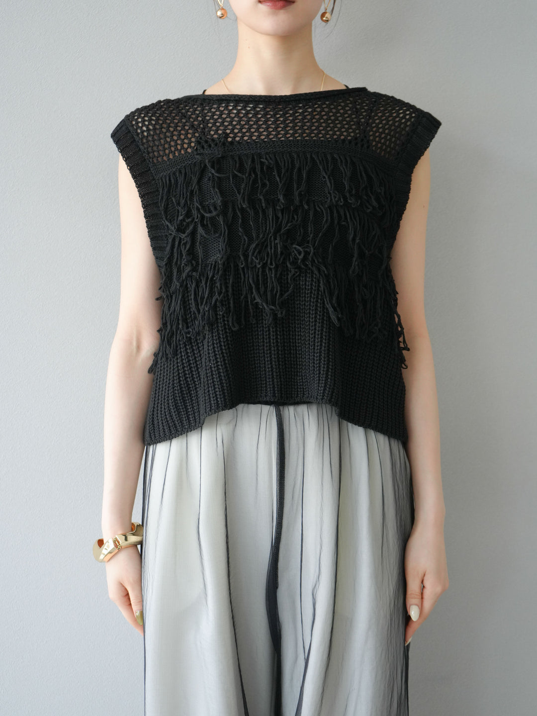 【預購】鏤空流蘇針織上衣/黑色