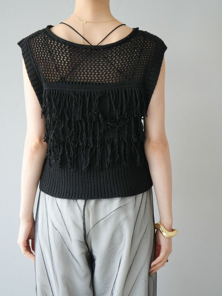 【預購】鏤空流蘇針織上衣/黑色