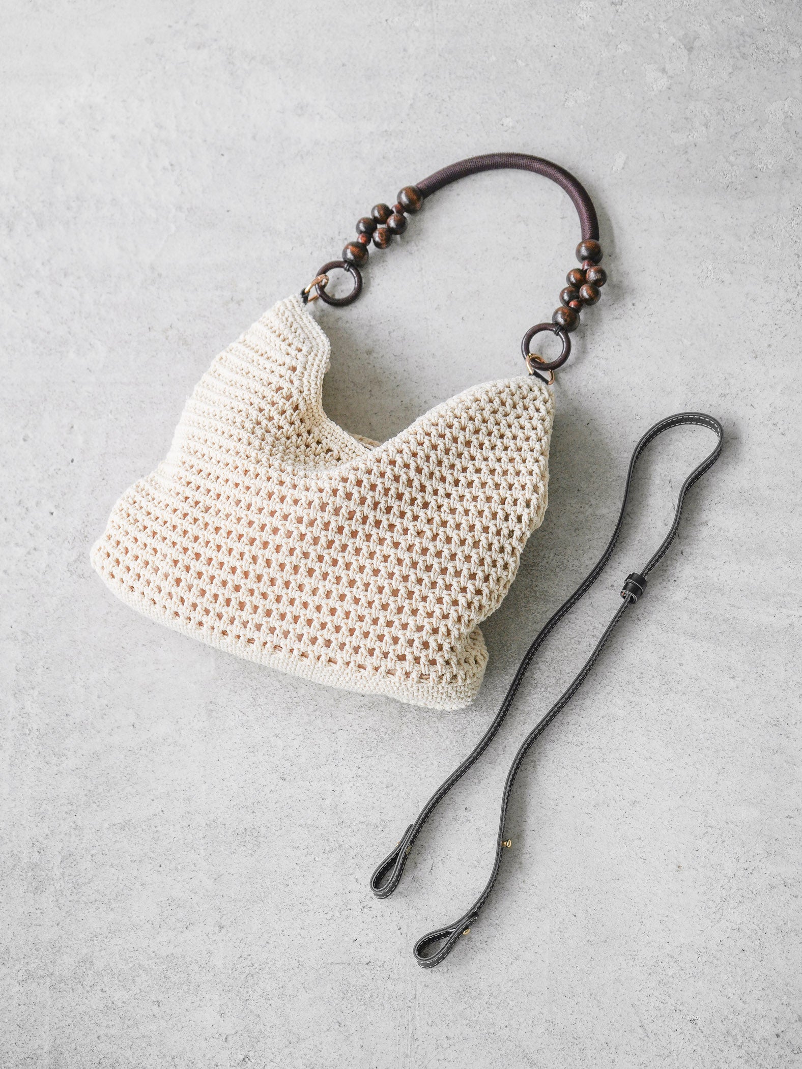 予約]ウッドビーズハンドルクロシェ編みBAG /アイボリー – Lumier