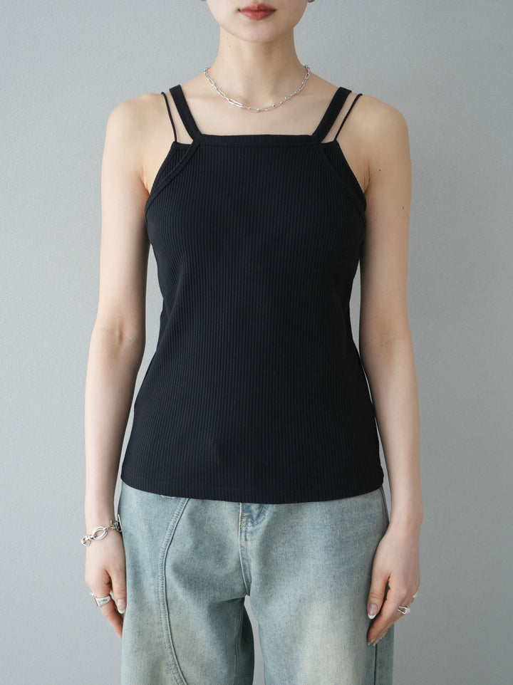 [予約]レイヤードデザインカットリブブラキャミソール/ブラック