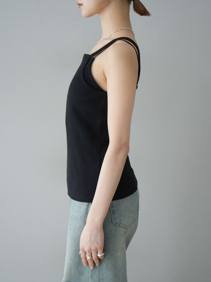 [予約]レイヤードデザインカットリブブラキャミソール/ブラック