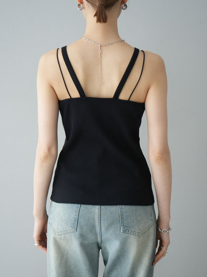 [予約]レイヤードデザインカットリブブラキャミソール/ブラック