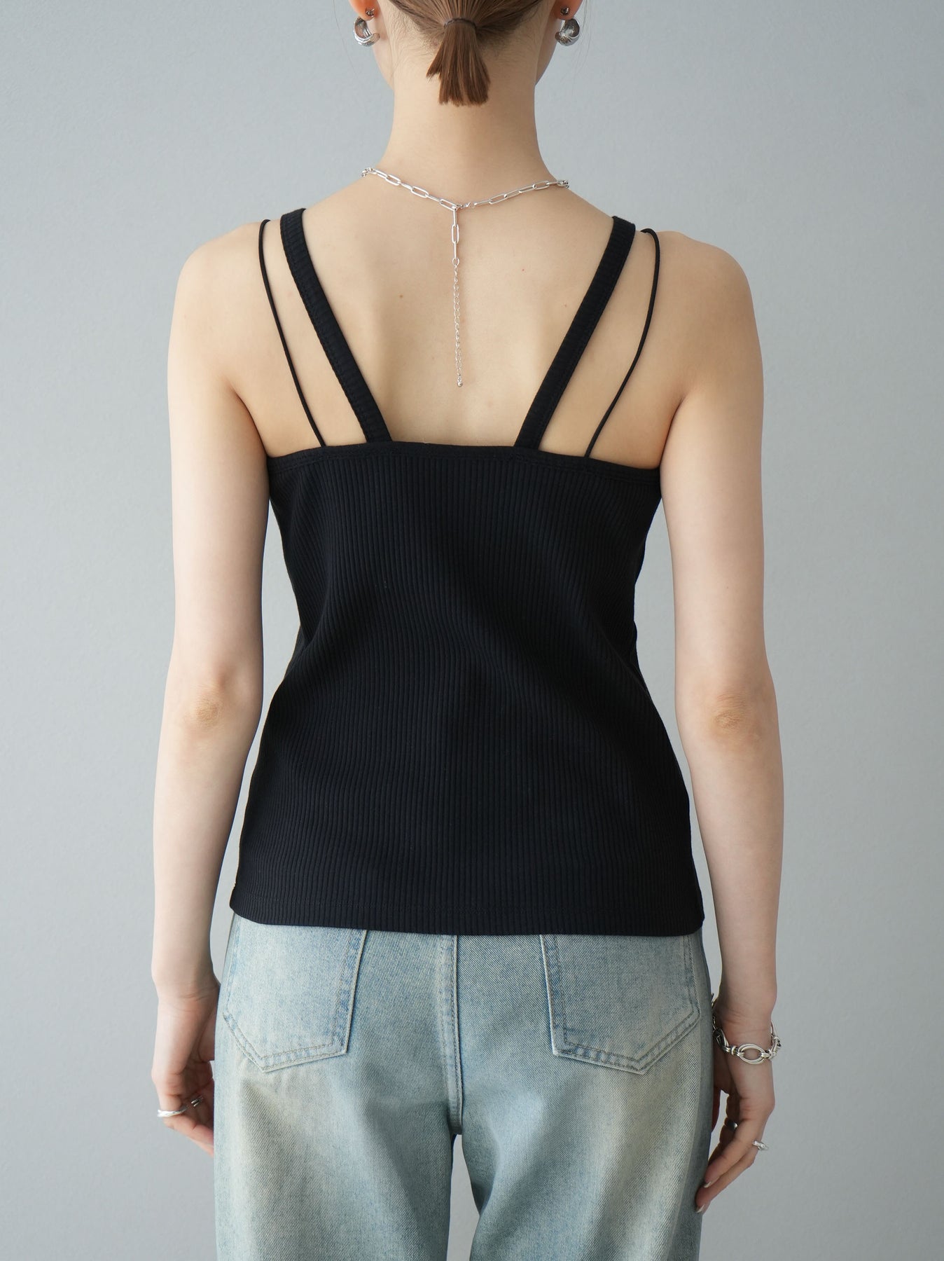 予約]レイヤードデザインカットリブブラキャミソール/ブラック