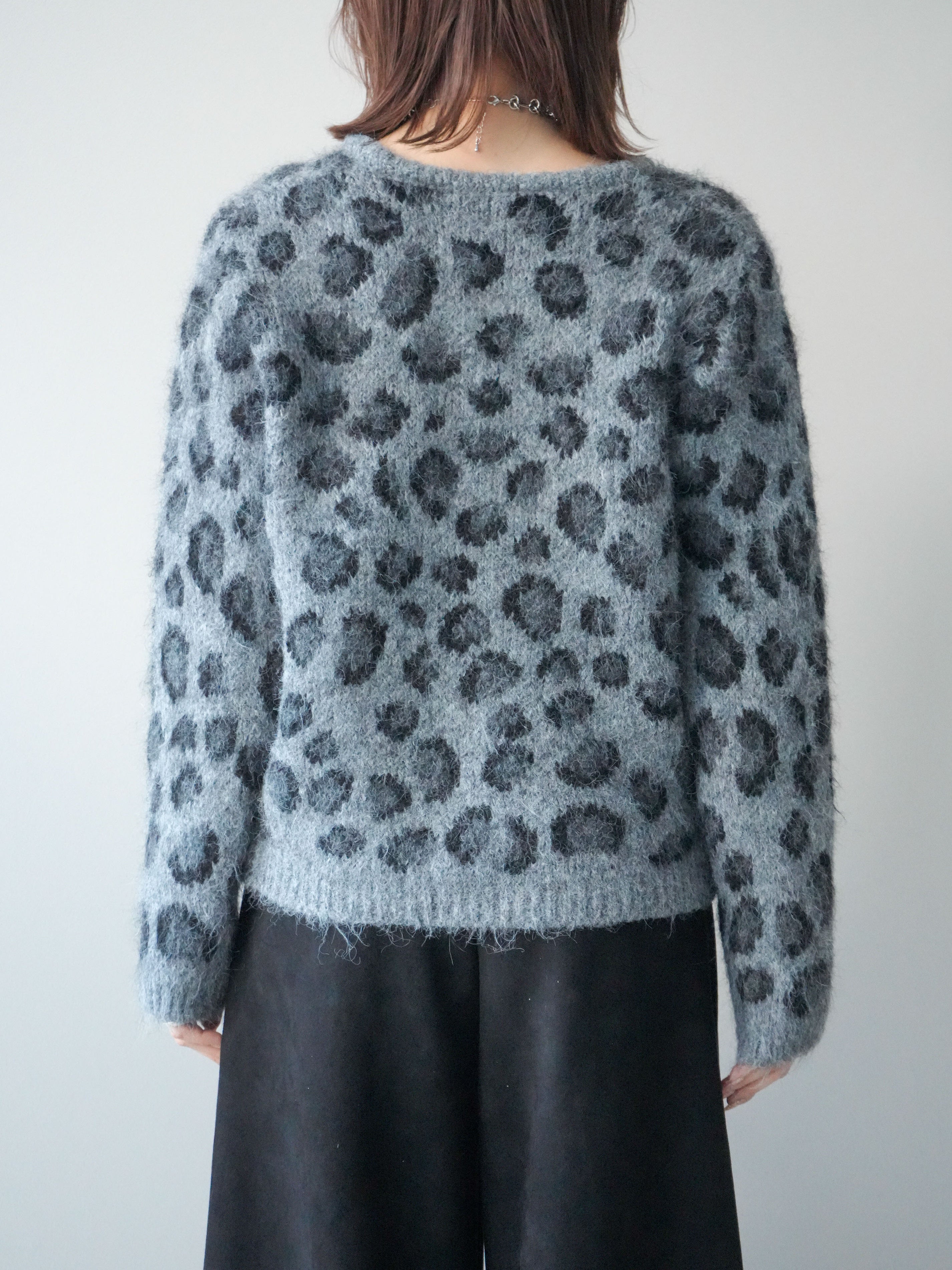 予約]モヘアタッチレオパード柄ニットカーディガン/gray – Lumier