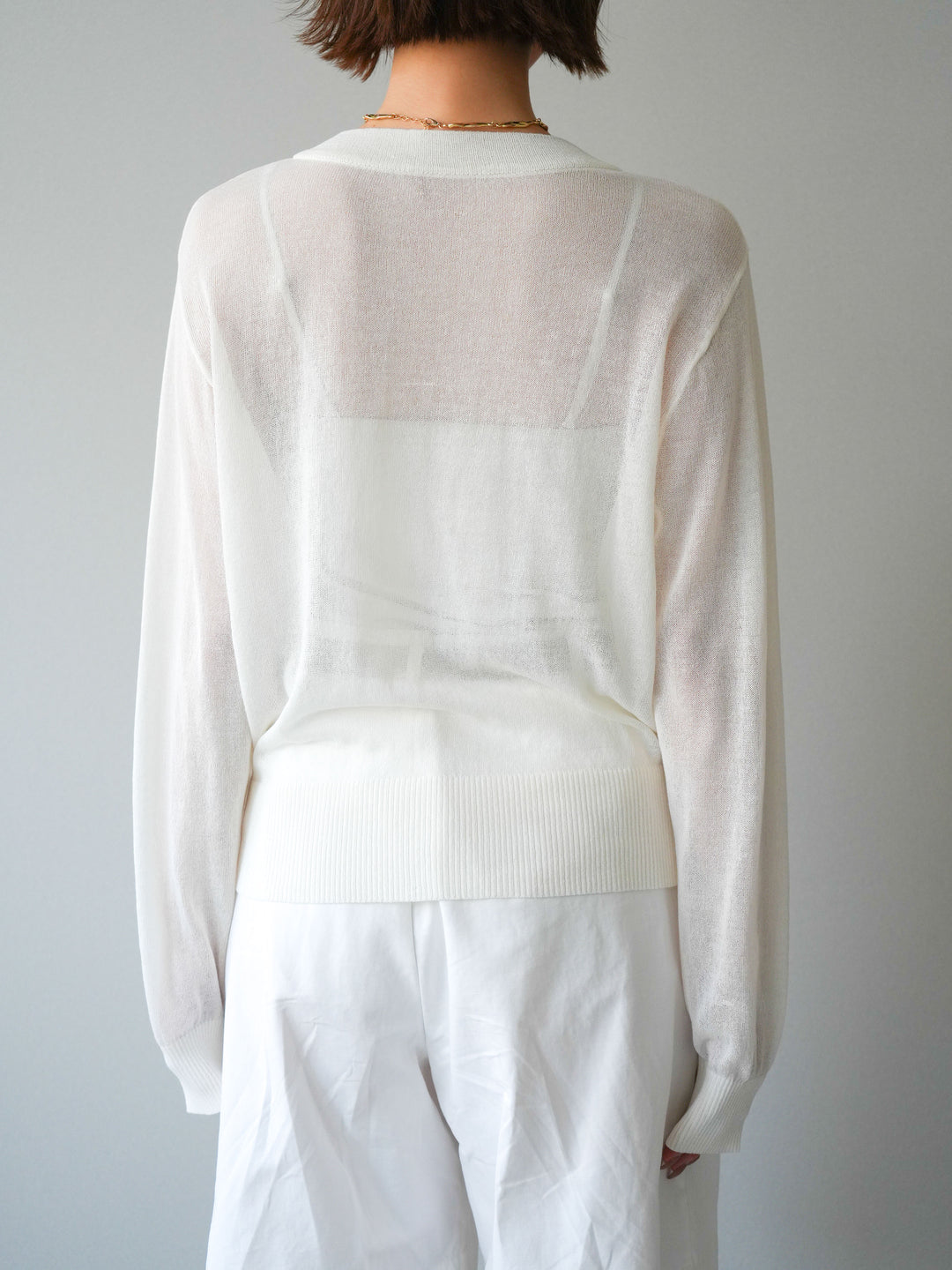 [予約]ゴールドボタンシアーニットカーディガン/offwhite