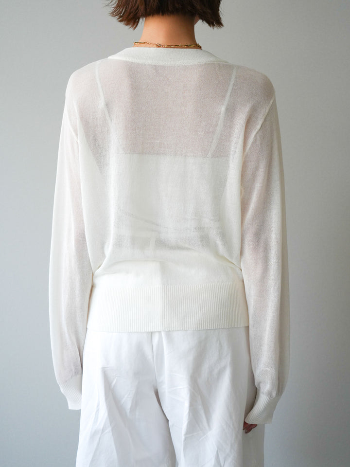 [予約]ゴールドボタンシアーニットカーディガン/offwhite