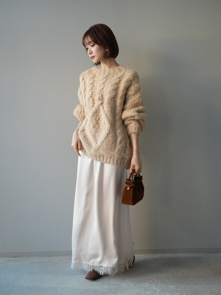 [予約]裾レースサテンナロースカート/ecru