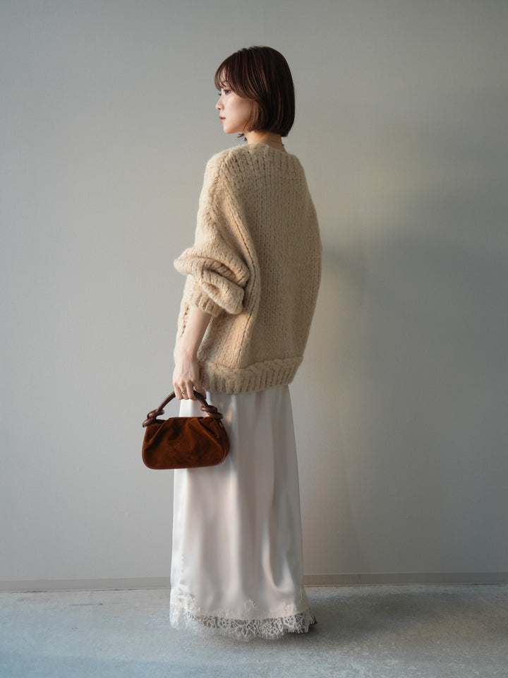 [予約]裾レースサテンナロースカート/ecru